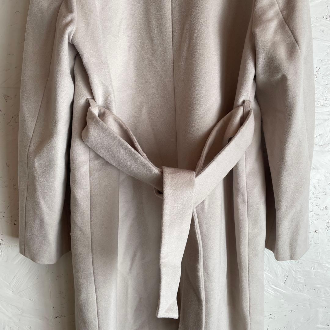 新品未使用タグ付　カシミヤ混【BOSCH】フォックスファー付きロングコート　38