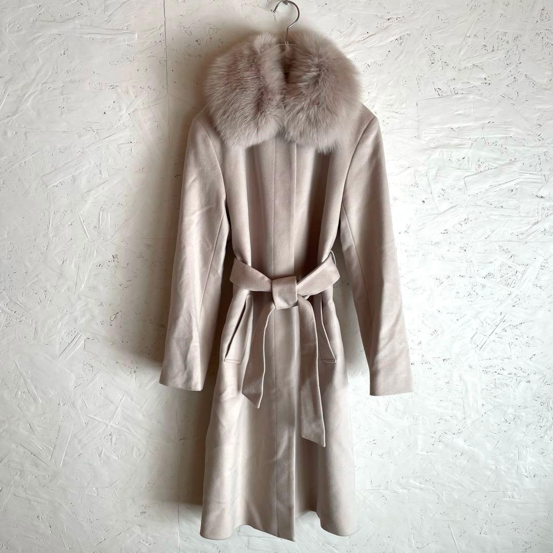 新品未使用タグ付　カシミヤ混【BOSCH】フォックスファー付きロングコート　38