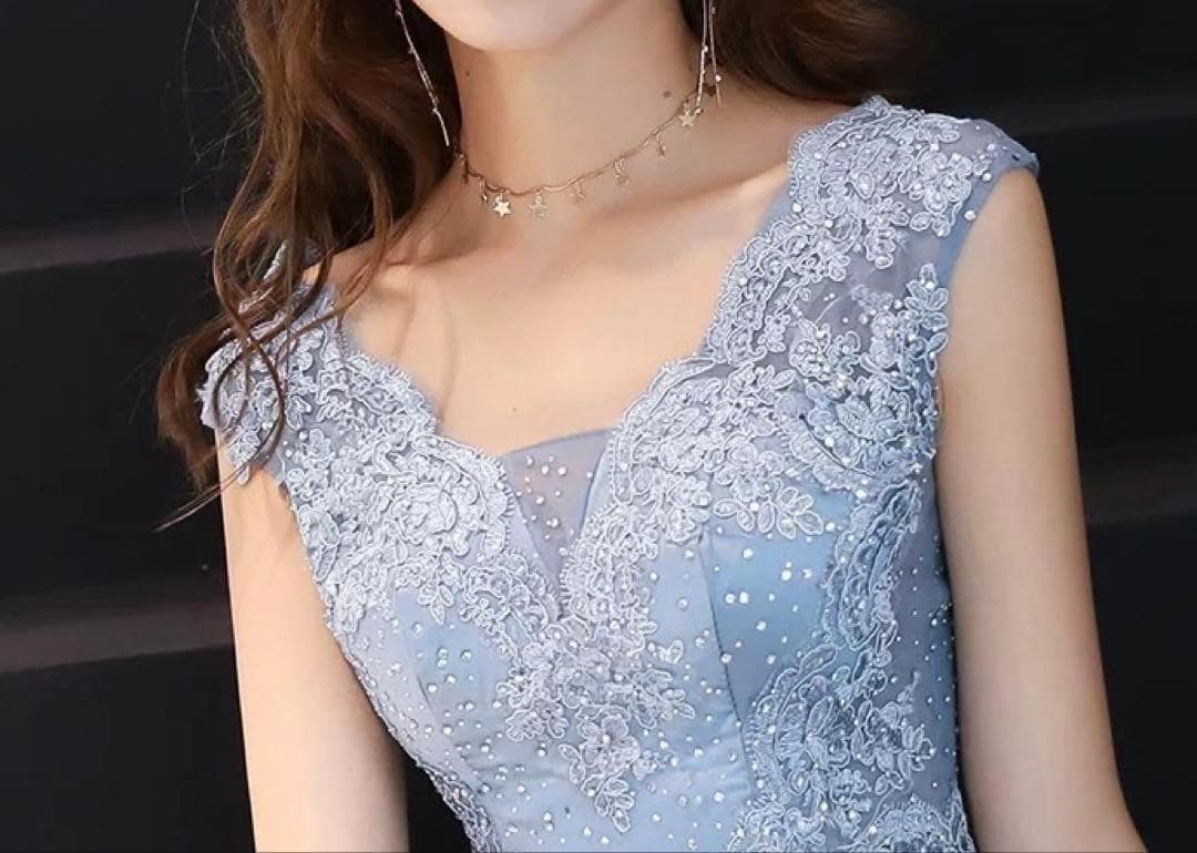 イブニングドレス、花柄、レース、パーティードレス、サテンスカート