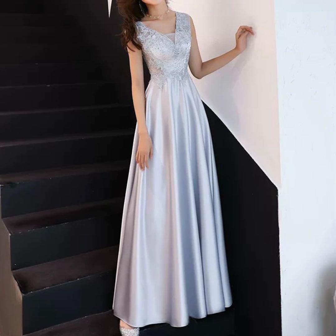 イブニングドレス、花柄、レース、パーティードレス、サテンスカート