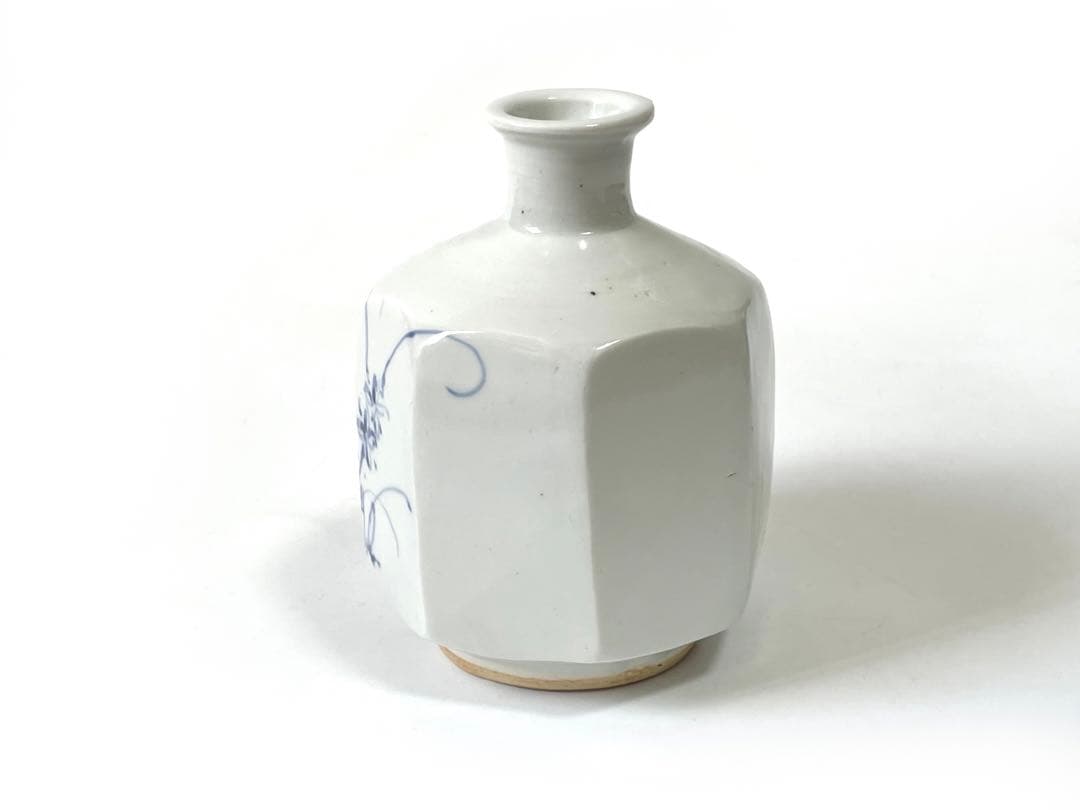 陶芸家　作家物　松尾貞一郎　貞土窯　染付　徳利　花文様　面取　李朝　写　共箱