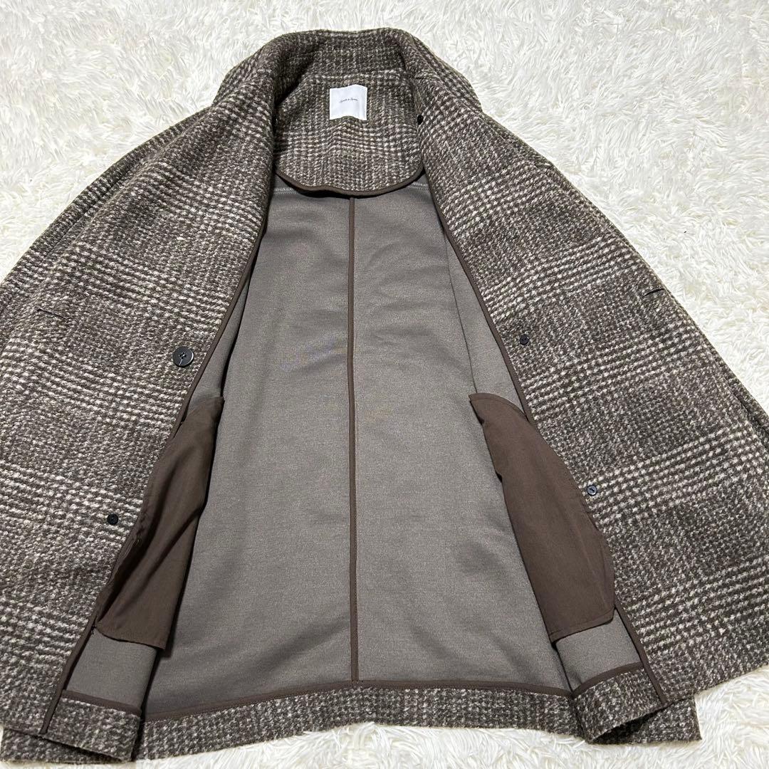 スピックアンドスパン　Wスライバーチェックハーフコート　36 ブラウン　23AW