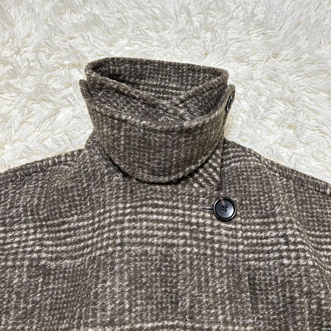 スピックアンドスパン　Wスライバーチェックハーフコート　36 ブラウン　23AW