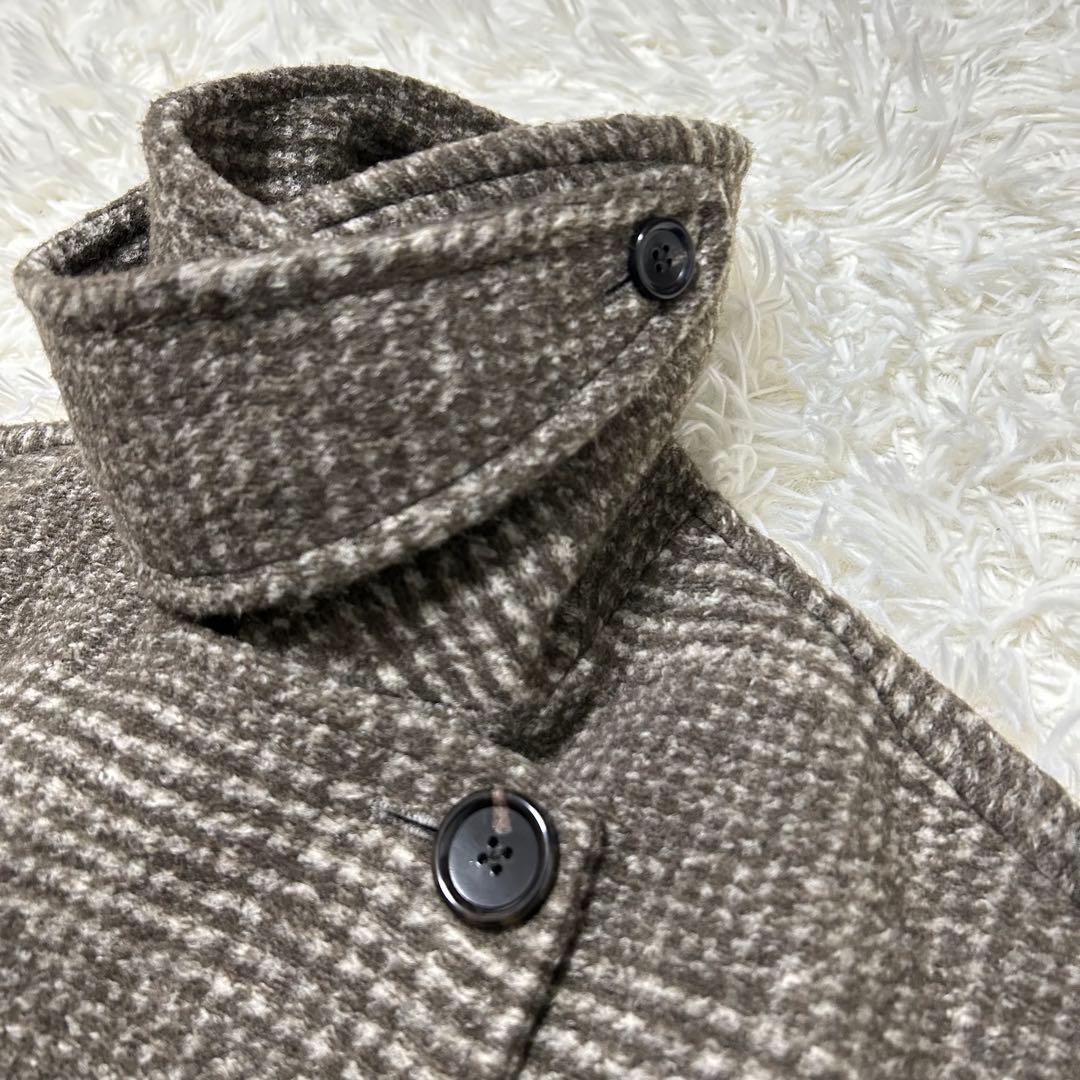 スピックアンドスパン　Wスライバーチェックハーフコート　36 ブラウン　23AW