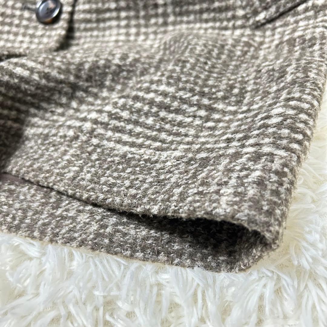 スピックアンドスパン　Wスライバーチェックハーフコート　36 ブラウン　23AW