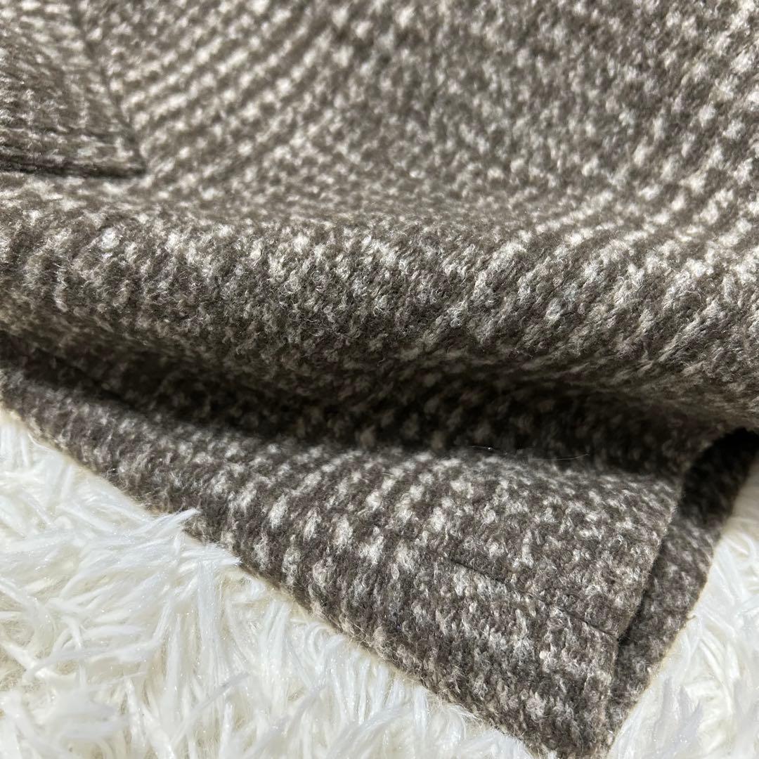 スピックアンドスパン　Wスライバーチェックハーフコート　36 ブラウン　23AW