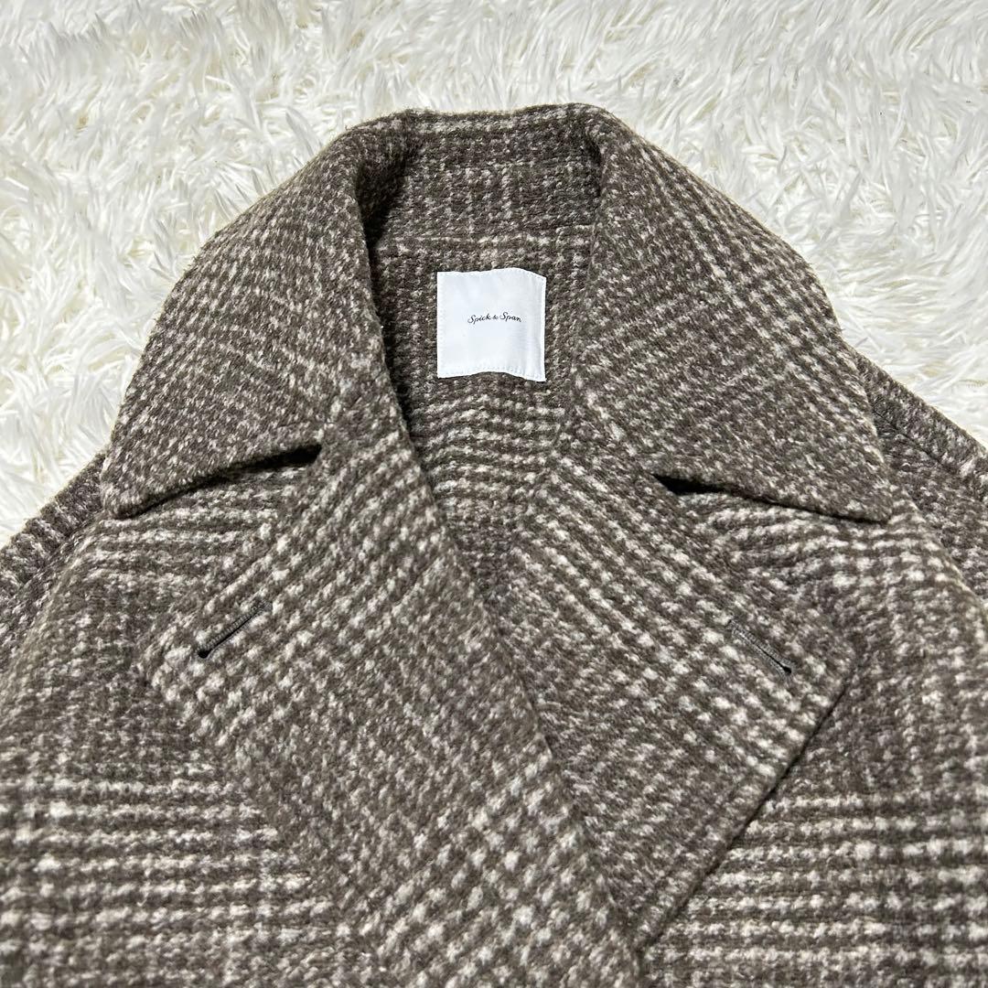 スピックアンドスパン　Wスライバーチェックハーフコート　36 ブラウン　23AW