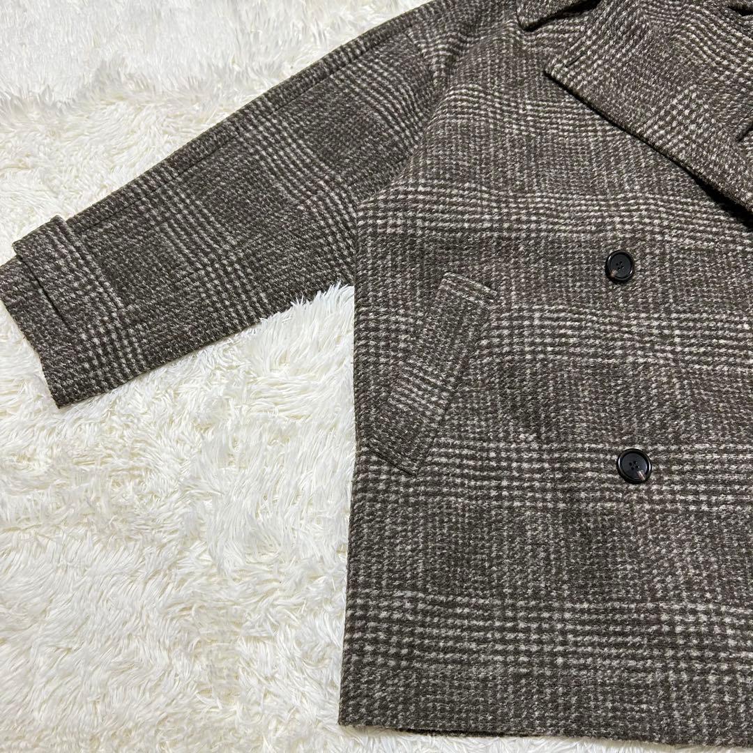 スピックアンドスパン　Wスライバーチェックハーフコート　36 ブラウン　23AW