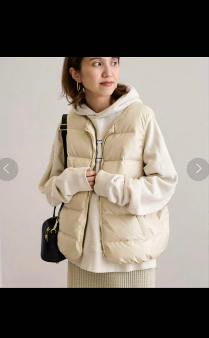 ベージュ キルティングダウンベスト ノースリーブ