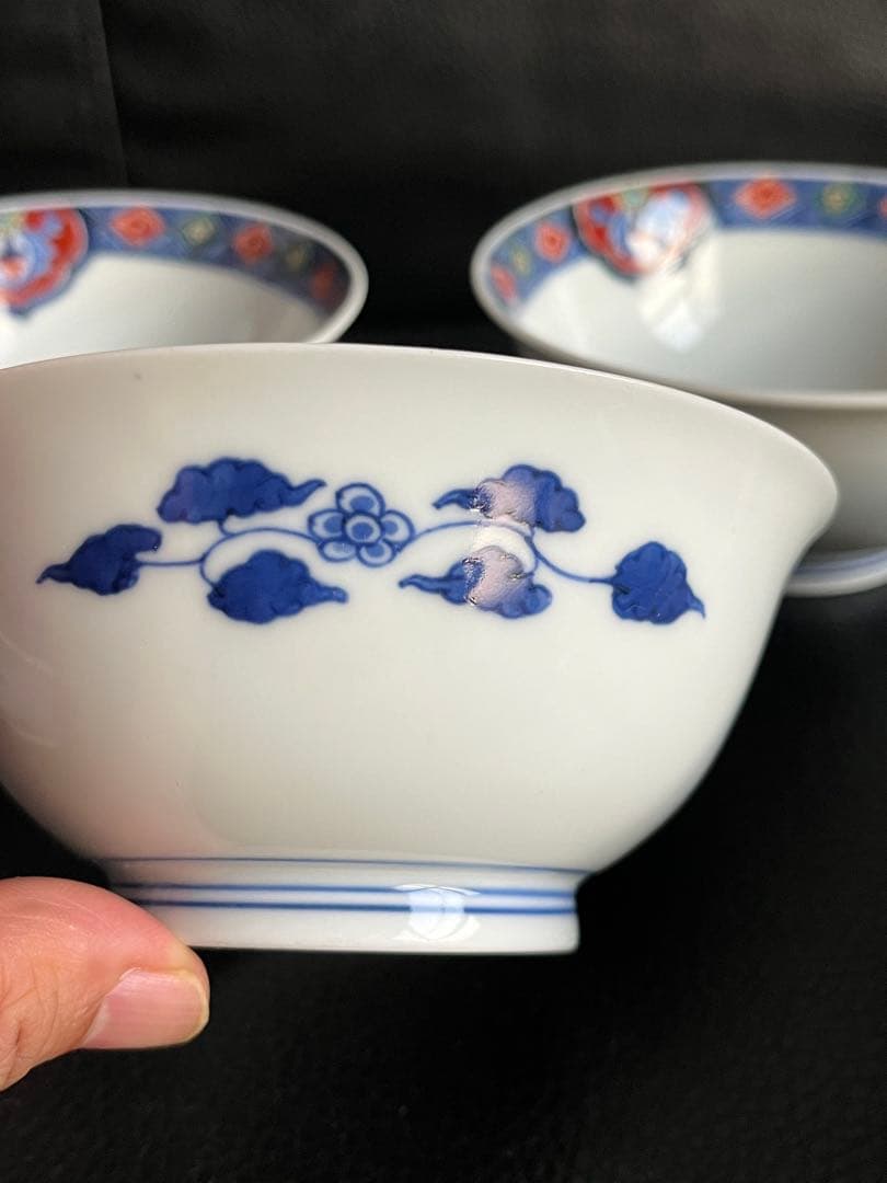 naochan十二代 酒井田柿右衛門 染錦渕地紋 中皿 飯碗5個