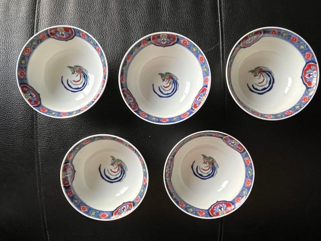 naochan十二代 酒井田柿右衛門 染錦渕地紋 中皿 飯碗5個