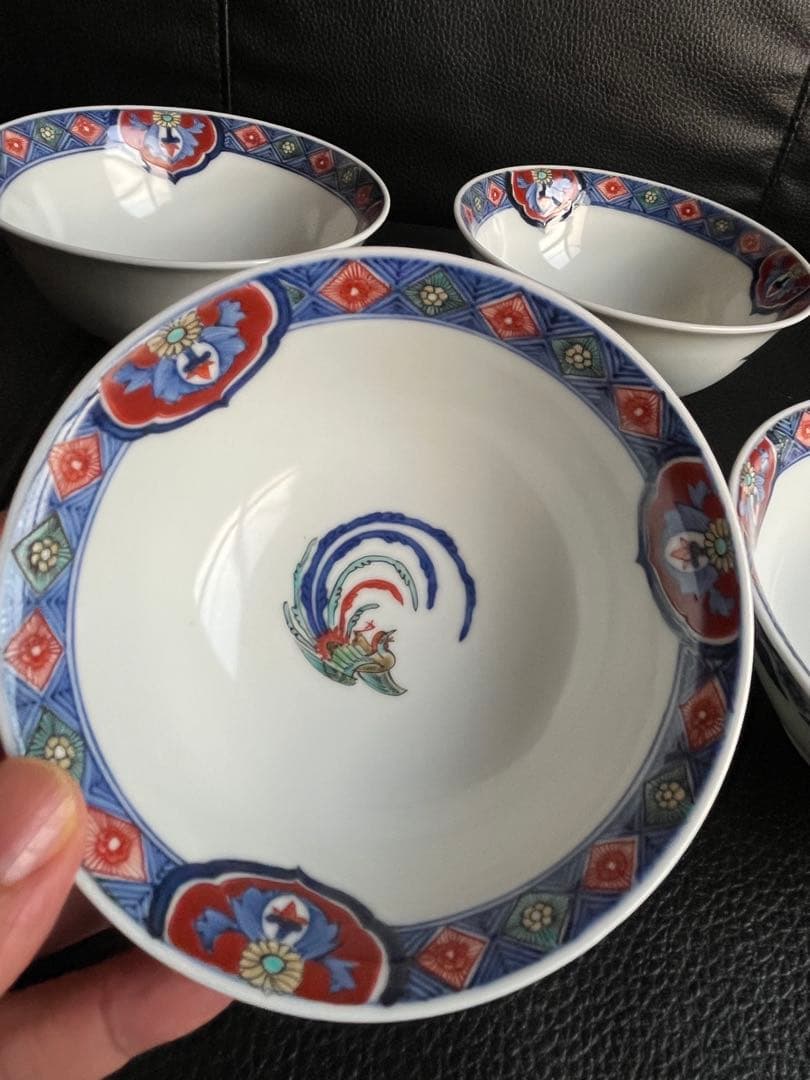 naochan十二代 酒井田柿右衛門 染錦渕地紋 中皿 飯碗5個