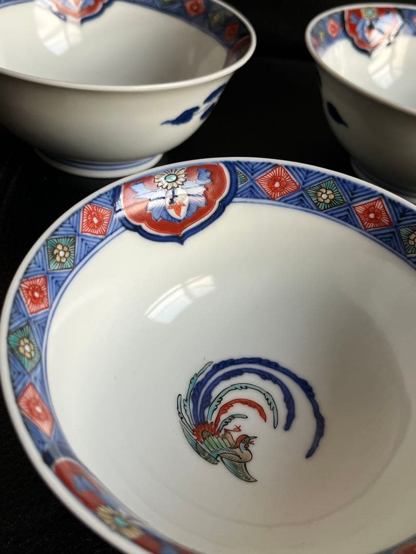 naochan十二代 酒井田柿右衛門 染錦渕地紋 中皿 飯碗5個