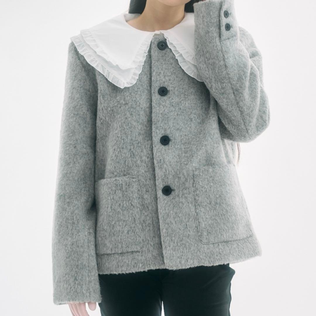 Fekete ノーカラーウールシャギージャケット Mサイズ　グレー