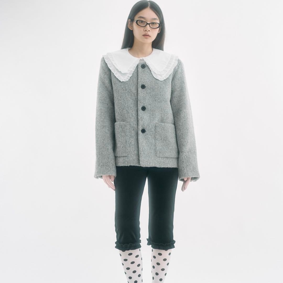 Fekete ノーカラーウールシャギージャケット Mサイズ　グレー