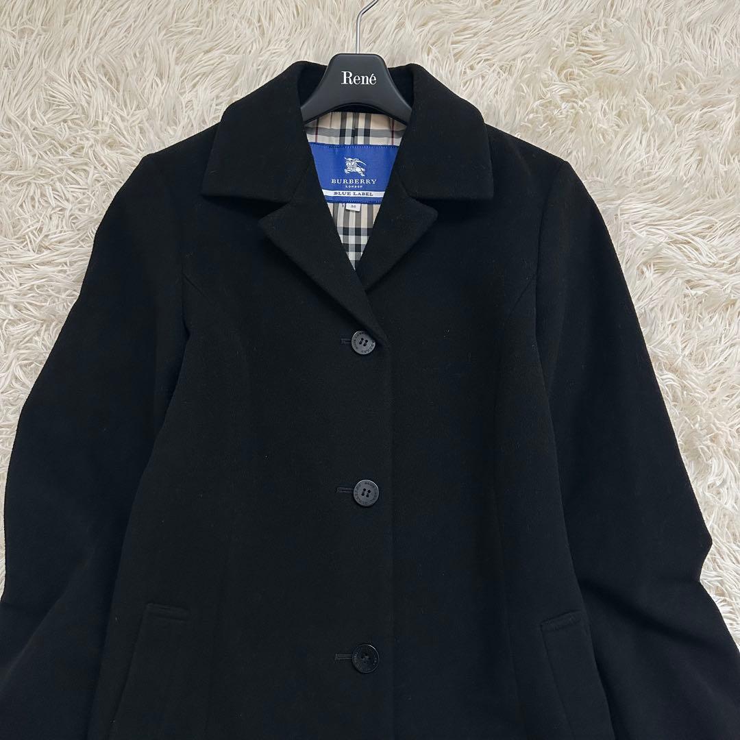 バーバリー カシミヤ混 ロング チェスターコート ノバチェック 黒 M