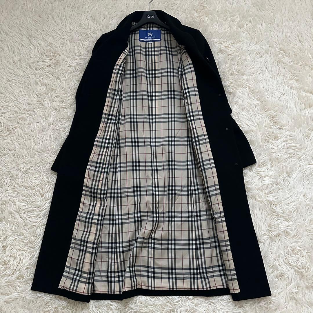 バーバリー カシミヤ混 ロング チェスターコート ノバチェック 黒 M
