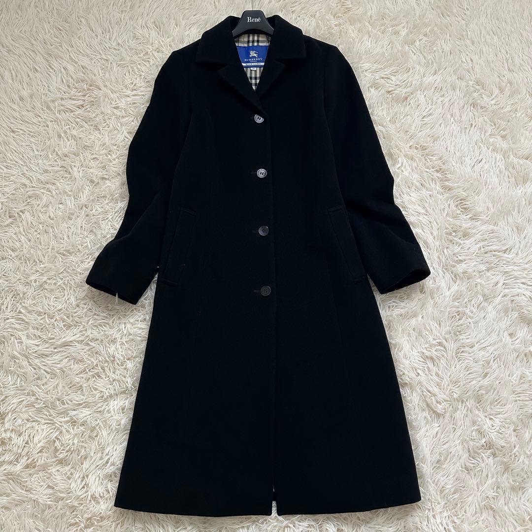 バーバリー カシミヤ混 ロング チェスターコート ノバチェック 黒 M