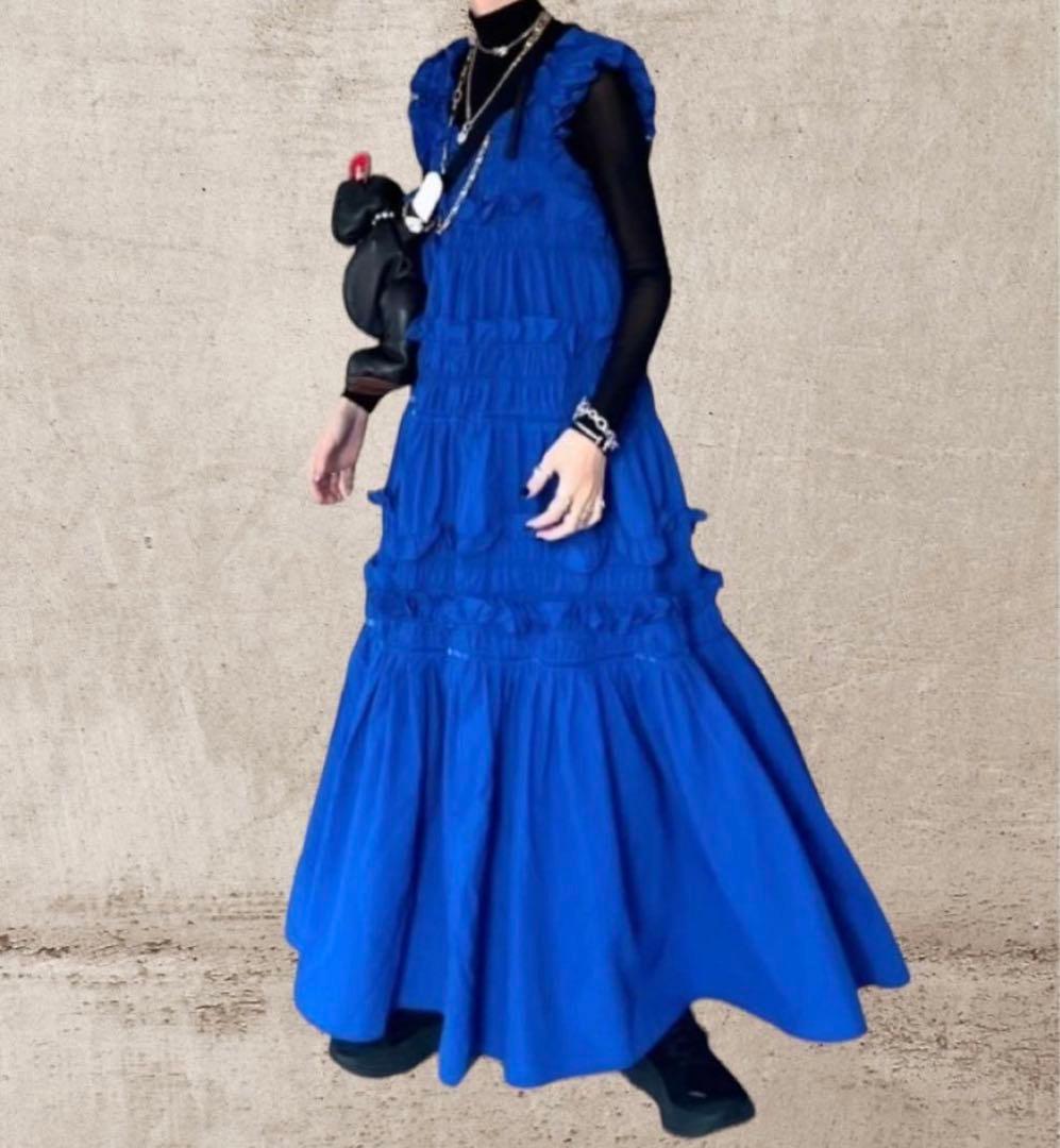 未使用 PERNA ギャザーキャミフリルワンピース 青 ブルー