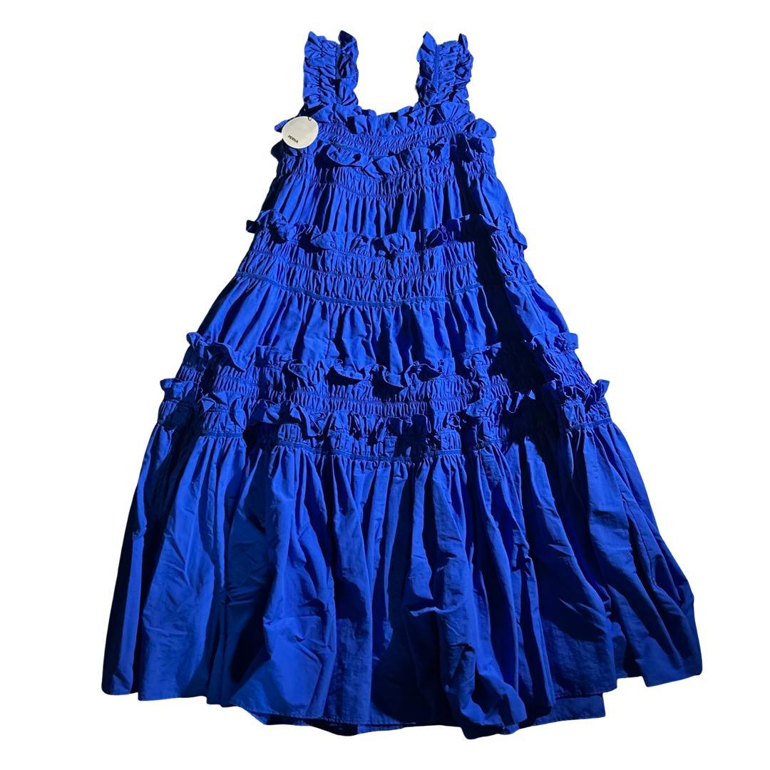 未使用 PERNA ギャザーキャミフリルワンピース 青 ブルー