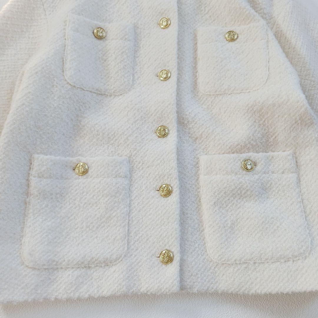 ラウンジドレス　ツイードノーカラージャケット　フリンジ　金ボタン　オーバーサイズ