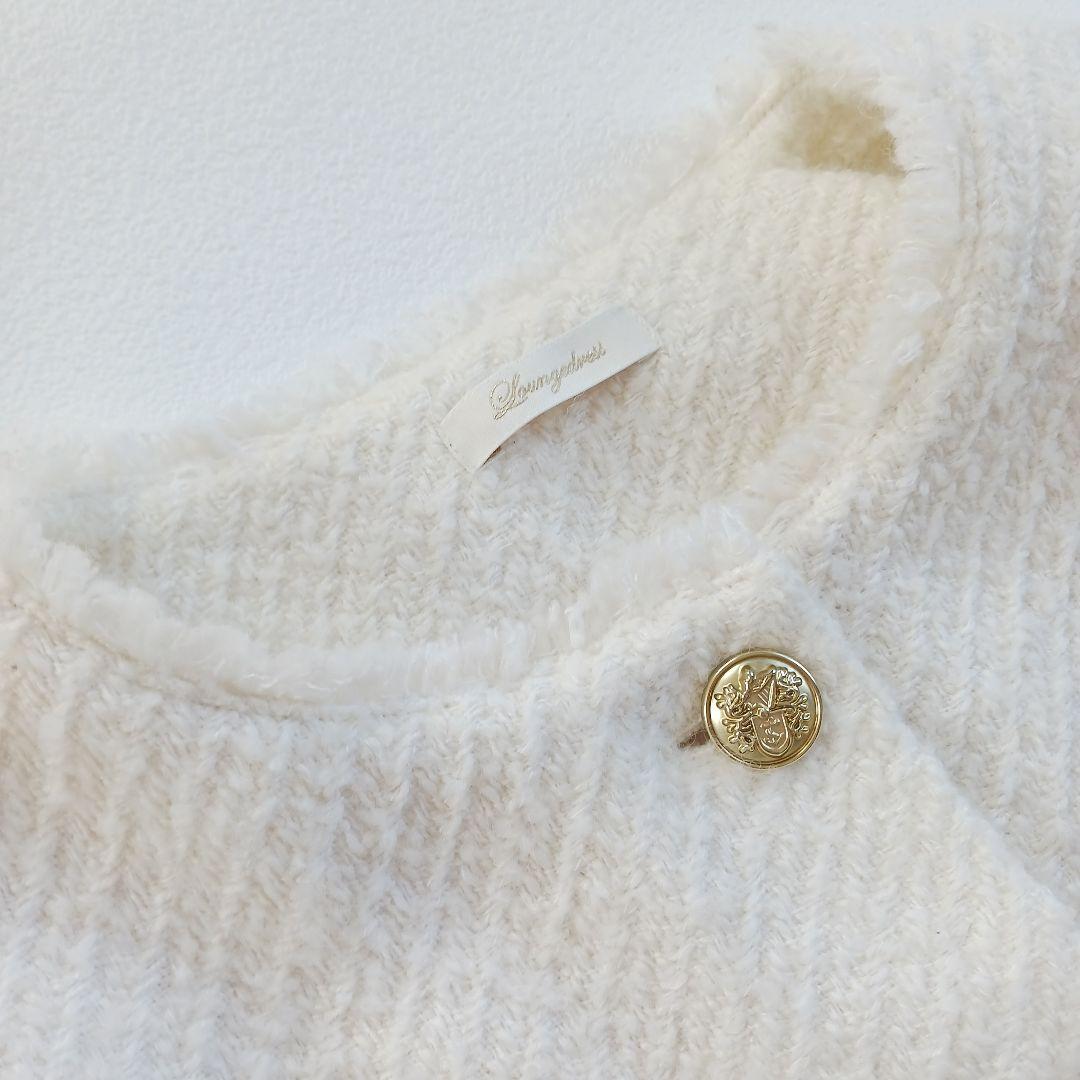 ラウンジドレス　ツイードノーカラージャケット　フリンジ　金ボタン　オーバーサイズ