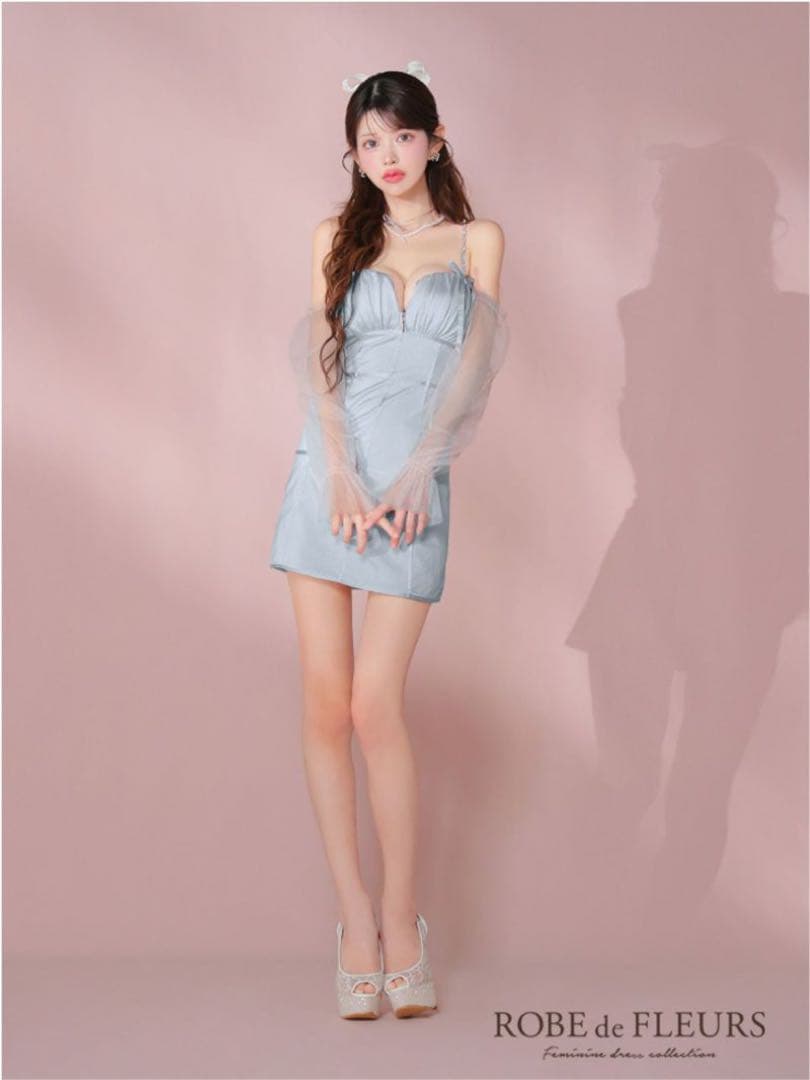 ROBE de FLEURS ラメチュールシアーオフショルミニキャバドレス M