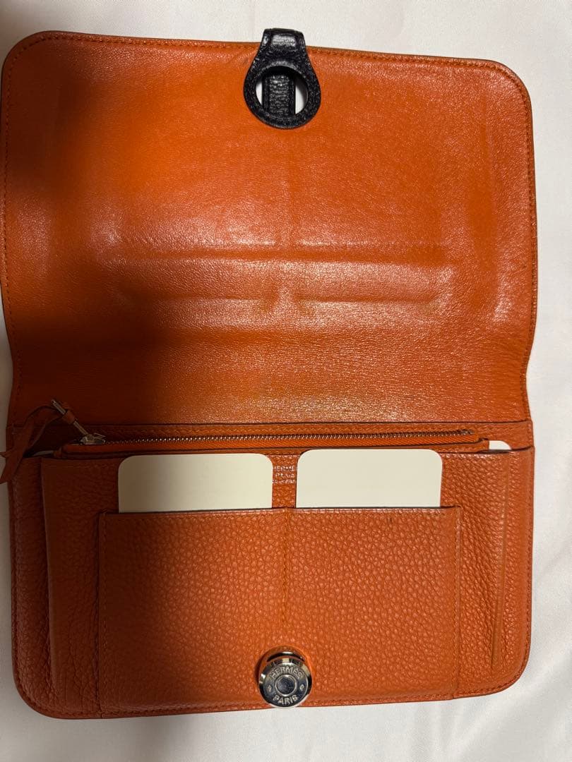 エルメス Hermes ドゴンデュオ GM 財布　ネイビー×オレンジ