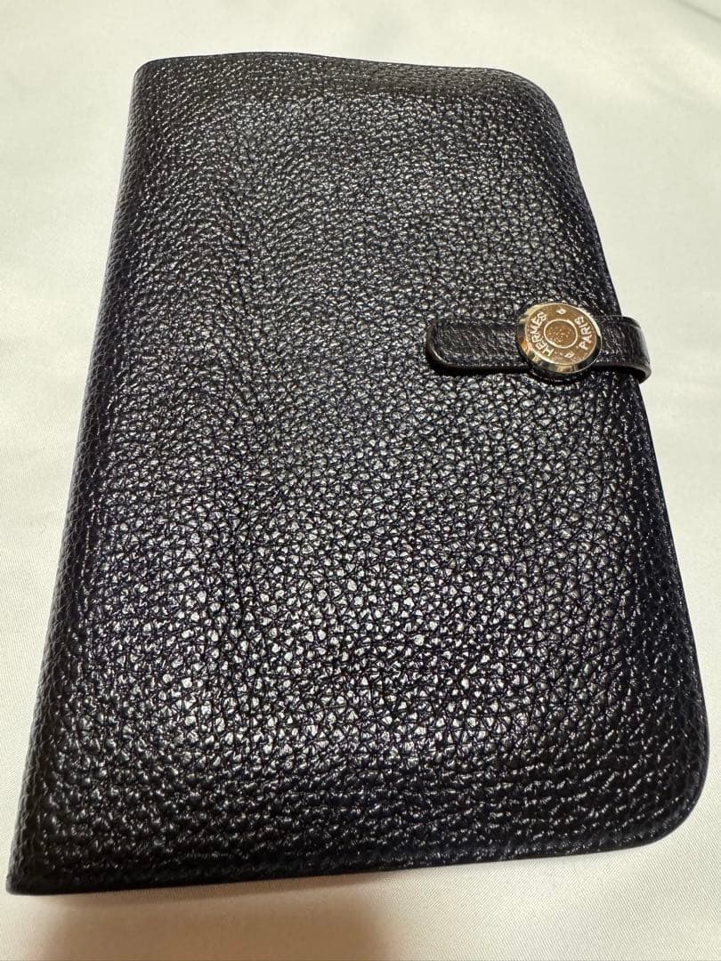 エルメス Hermes ドゴンデュオ GM 財布　ネイビー×オレンジ