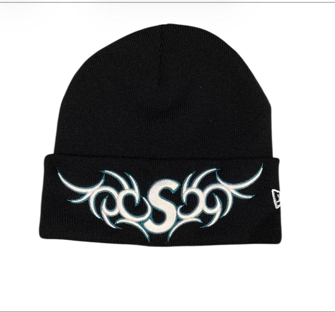 supremeネイビーニット帽 トライバル模様 Sマーク