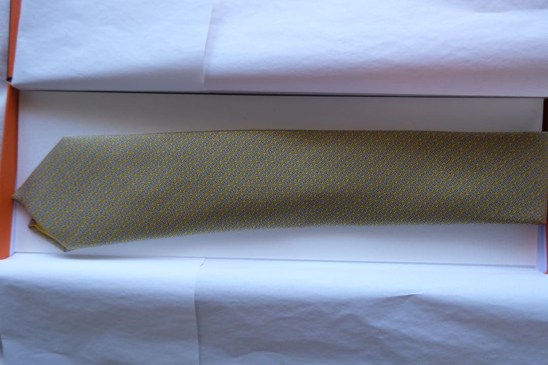 新品未使用HERMES シルク ネクタイ イエロー ブルー