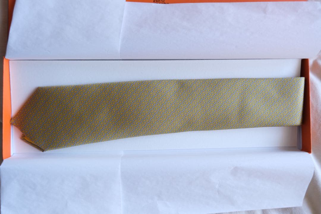 新品未使用HERMES シルク ネクタイ イエロー ブルー