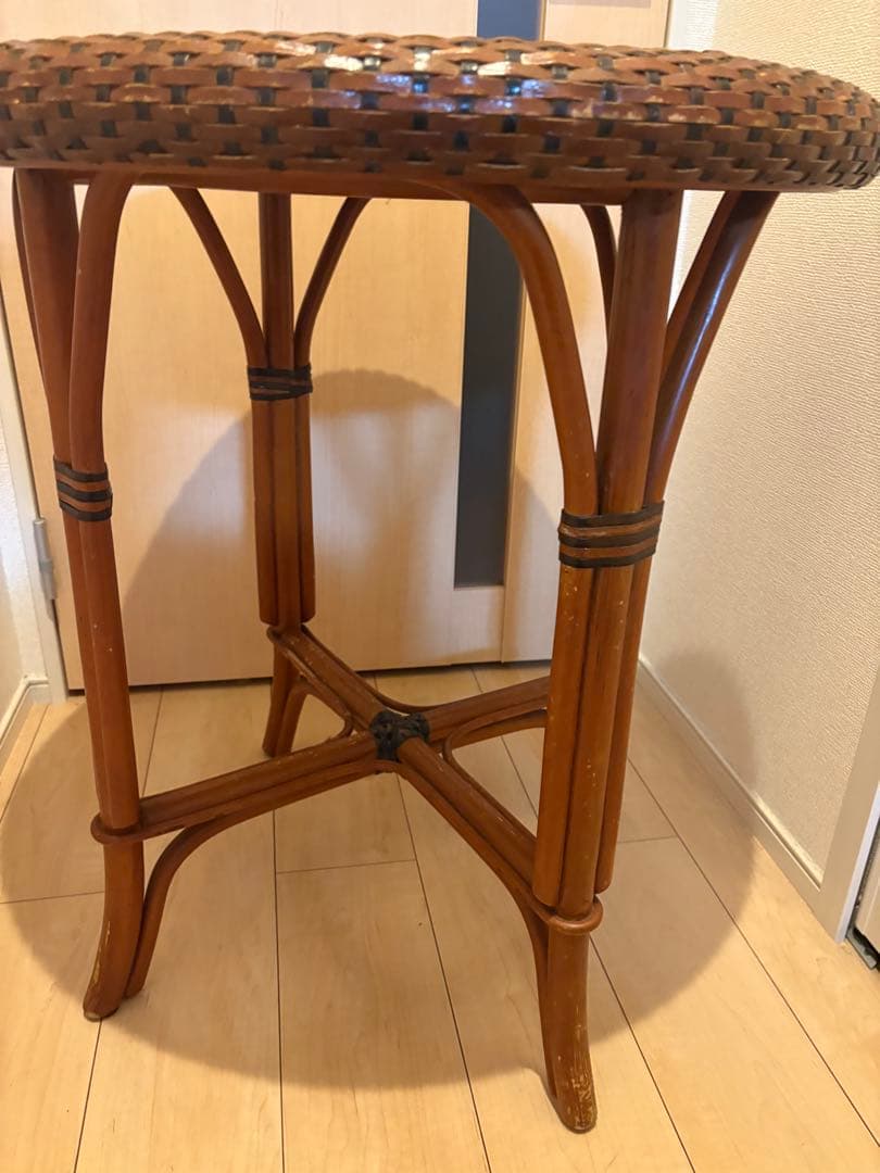 アンティーク　バリ家具　ガラステーブル　籐家具　ラタン　ヴィンテージ