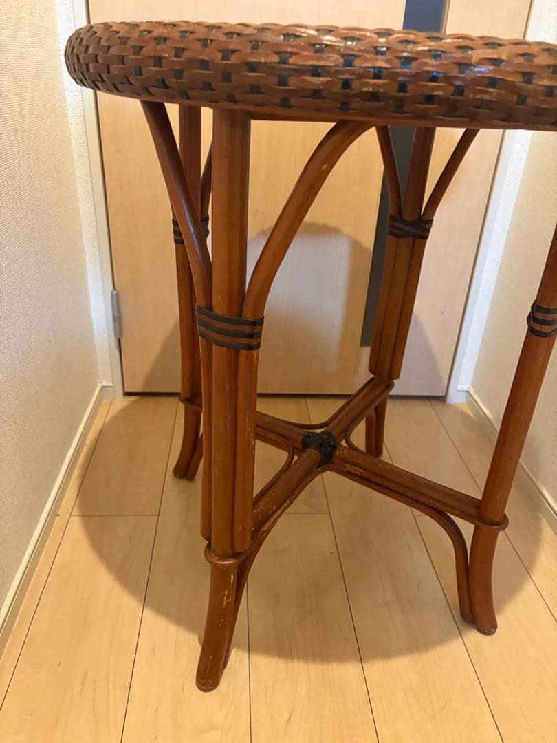 アンティーク　バリ家具　ガラステーブル　籐家具　ラタン　ヴィンテージ