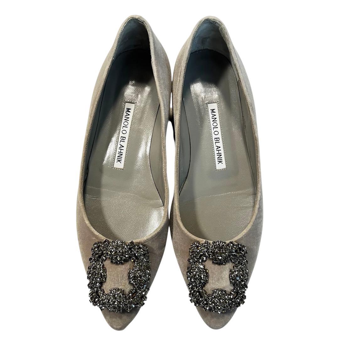 【美品】MANOLO BLAHNIK ハンギシ 35 グレー フラットシューズ