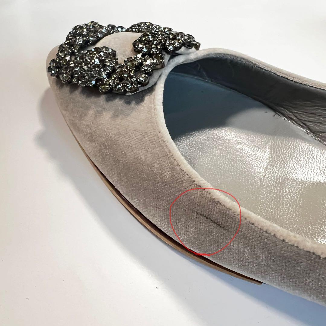 【美品】MANOLO BLAHNIK ハンギシ 35 グレー フラットシューズ