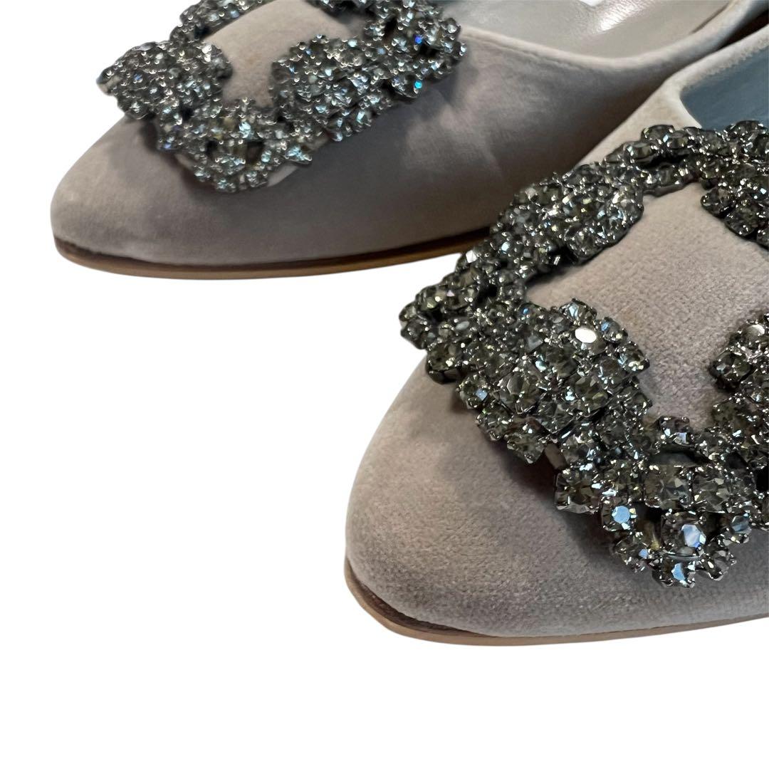 【美品】MANOLO BLAHNIK ハンギシ 35 グレー フラットシューズ