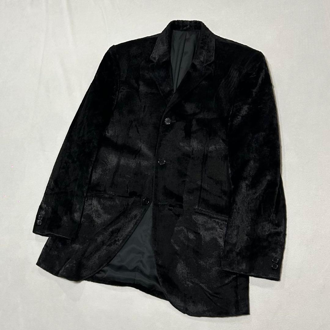90s ベロア セットアップ テーラードジャケット スラックス レーヨン 光沢