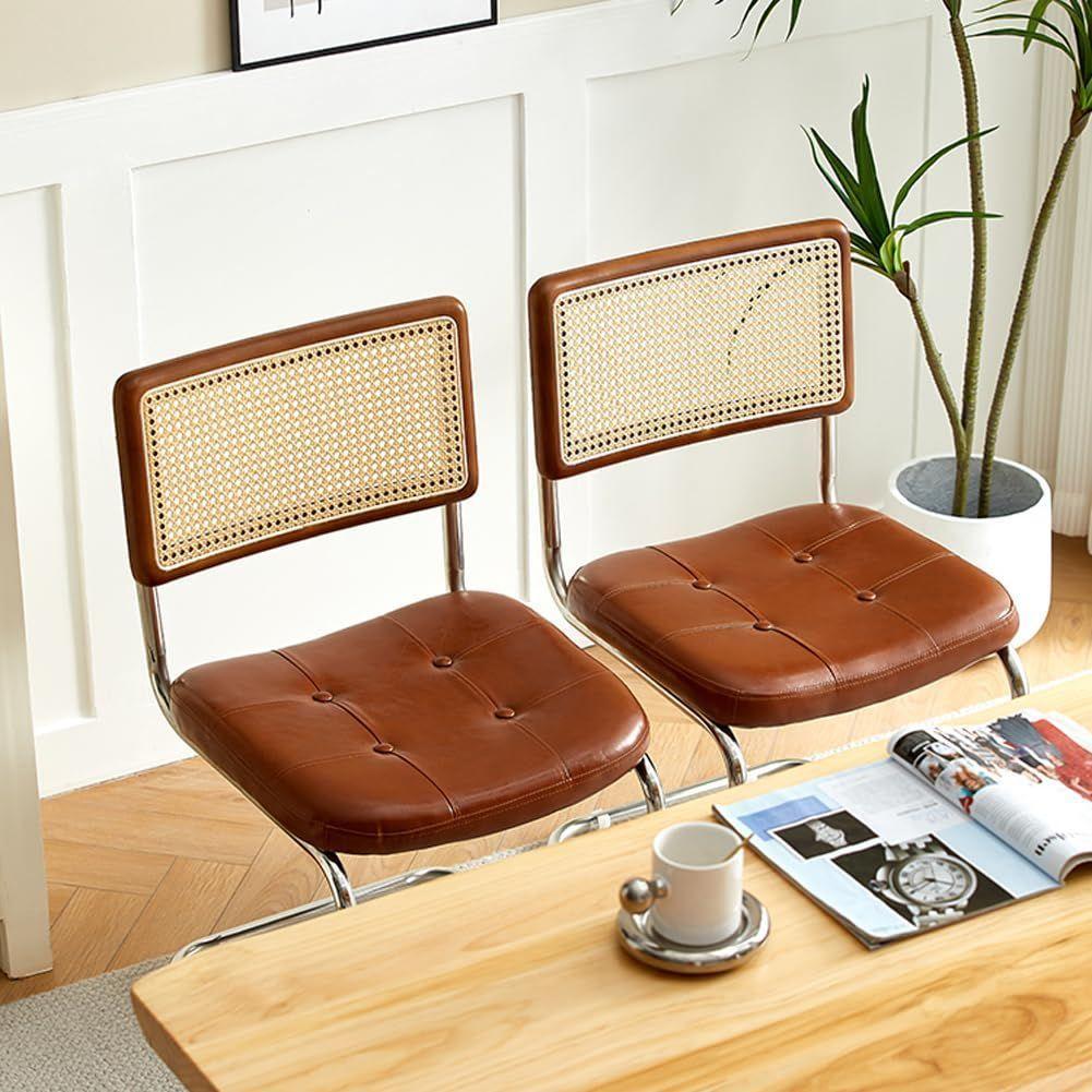 ダイニングチェア ラタン 食卓椅子 籐編み 北欧風 合成革 肘なし 2セット