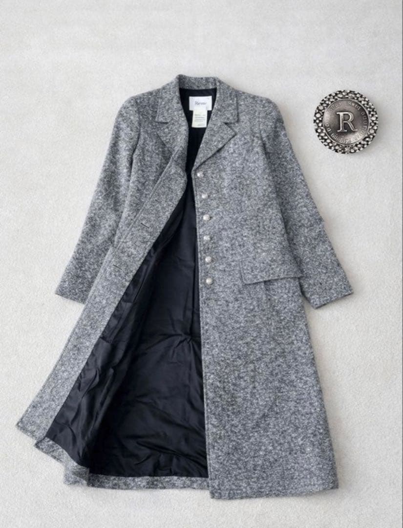 ルネ Rene TISSUE社製ツイードロングコートグレー 冬SIZE11L相当