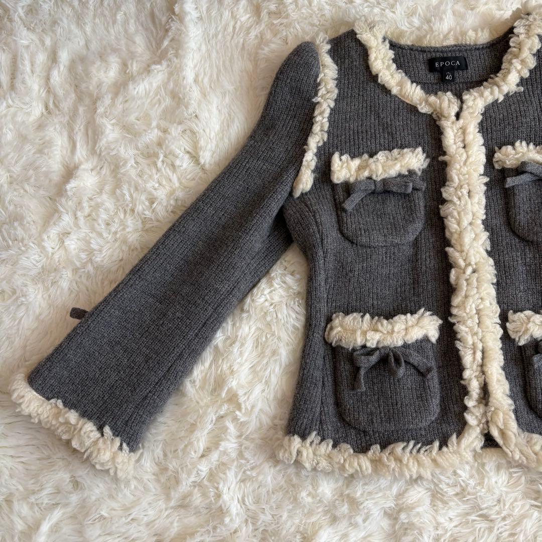美品 エポカ ノーカラージャケット 40　EPOCA カーディガン グレー