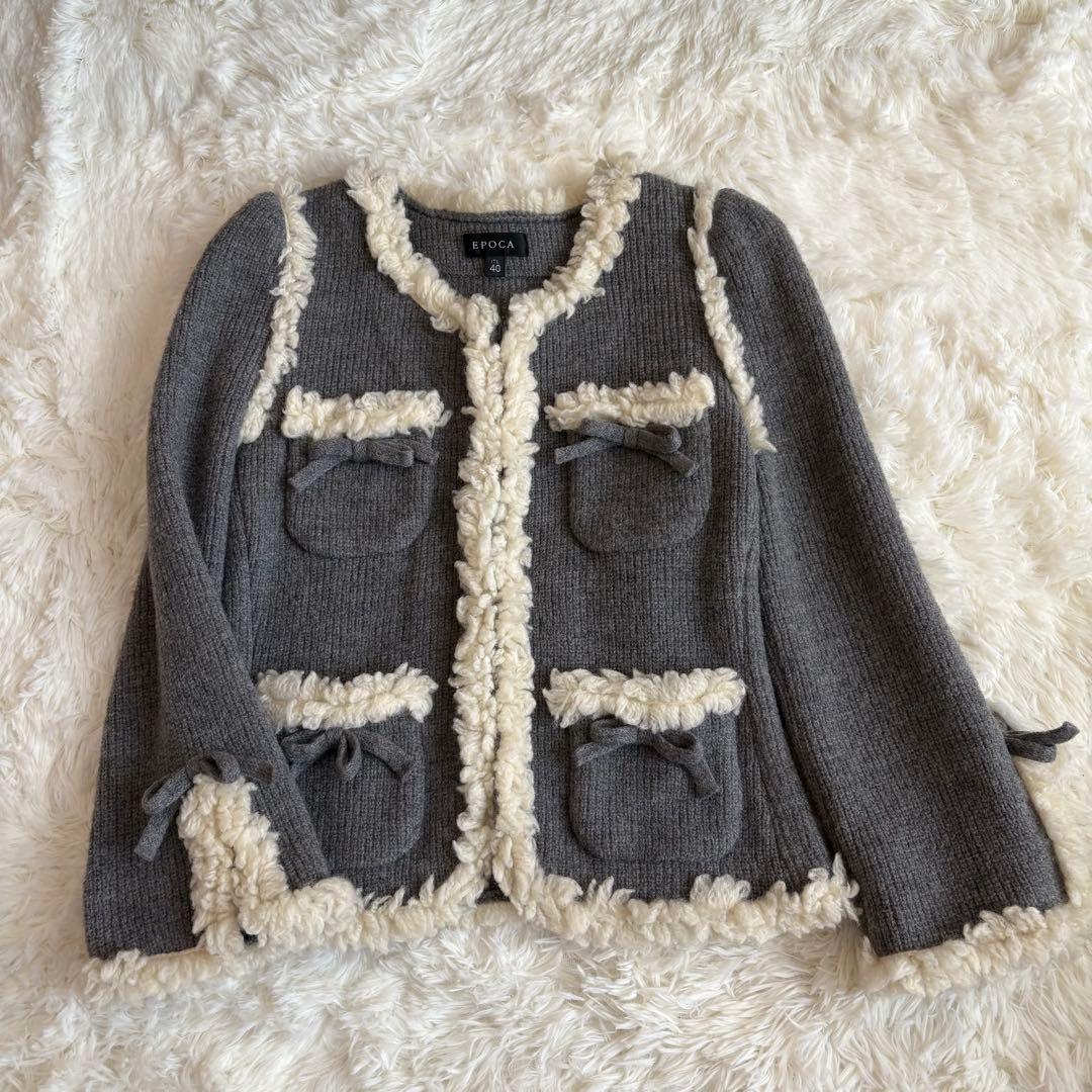 美品 エポカ ノーカラージャケット 40　EPOCA カーディガン グレー