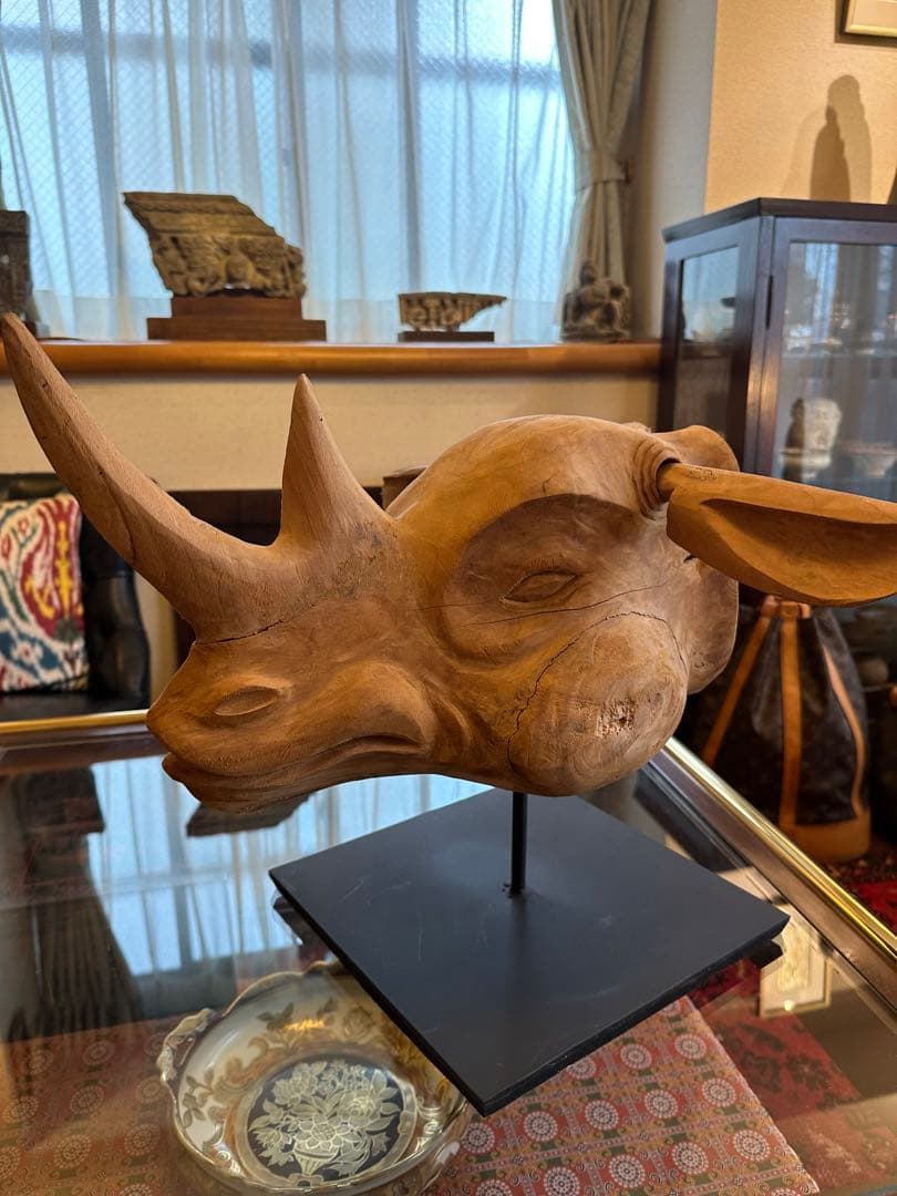 サイ　木彫　頭像　大型