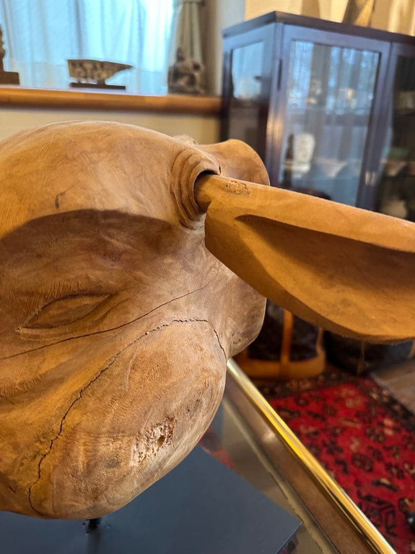 サイ　木彫　頭像　大型