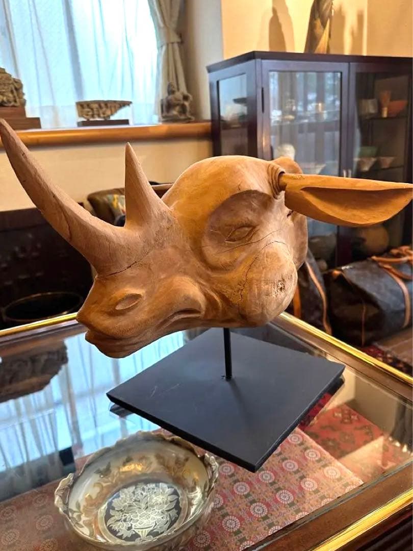 サイ　木彫　頭像　大型