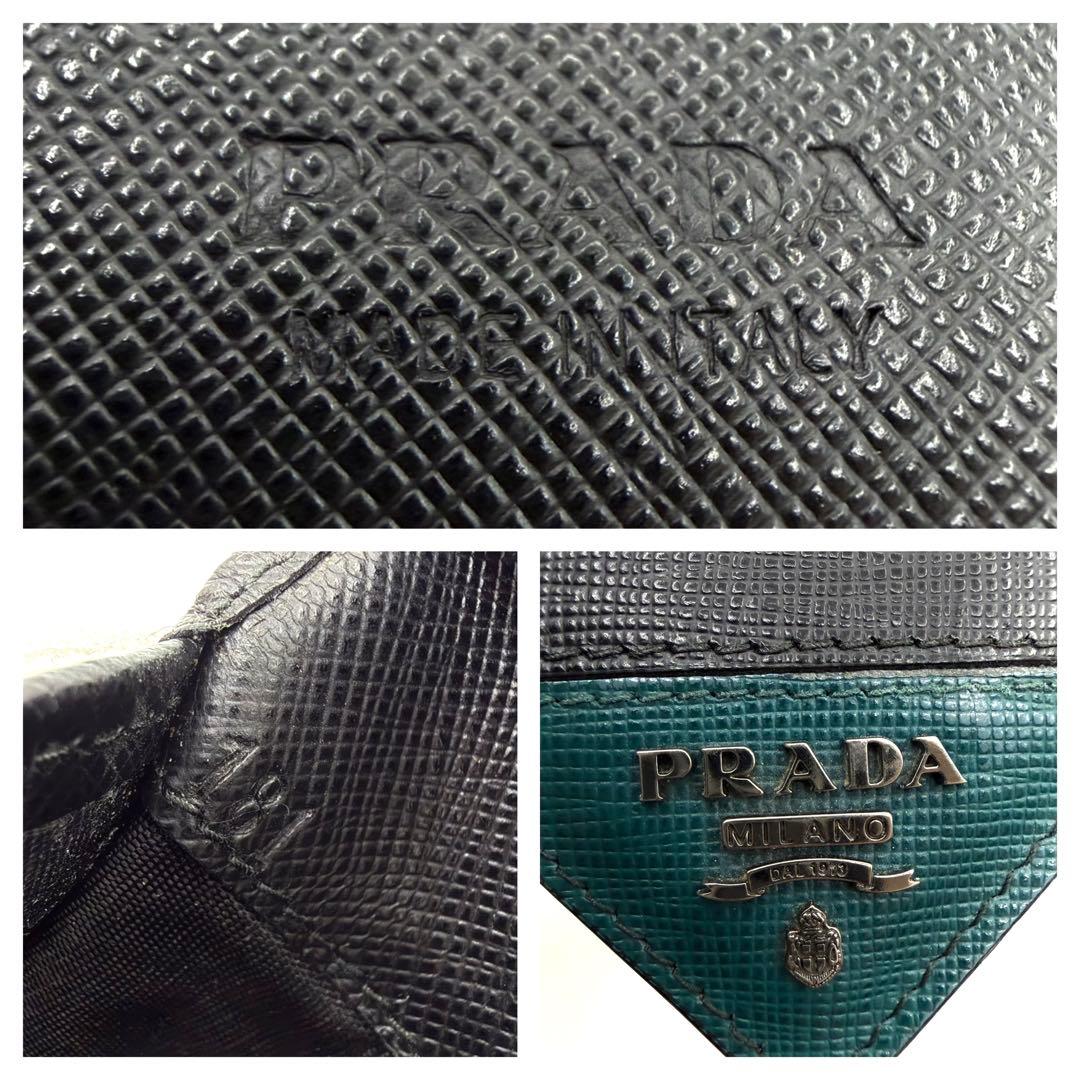 PRADA 二つ折り財布 ブラック　サフィアーノレザー　ロゴ入り　イタリア製