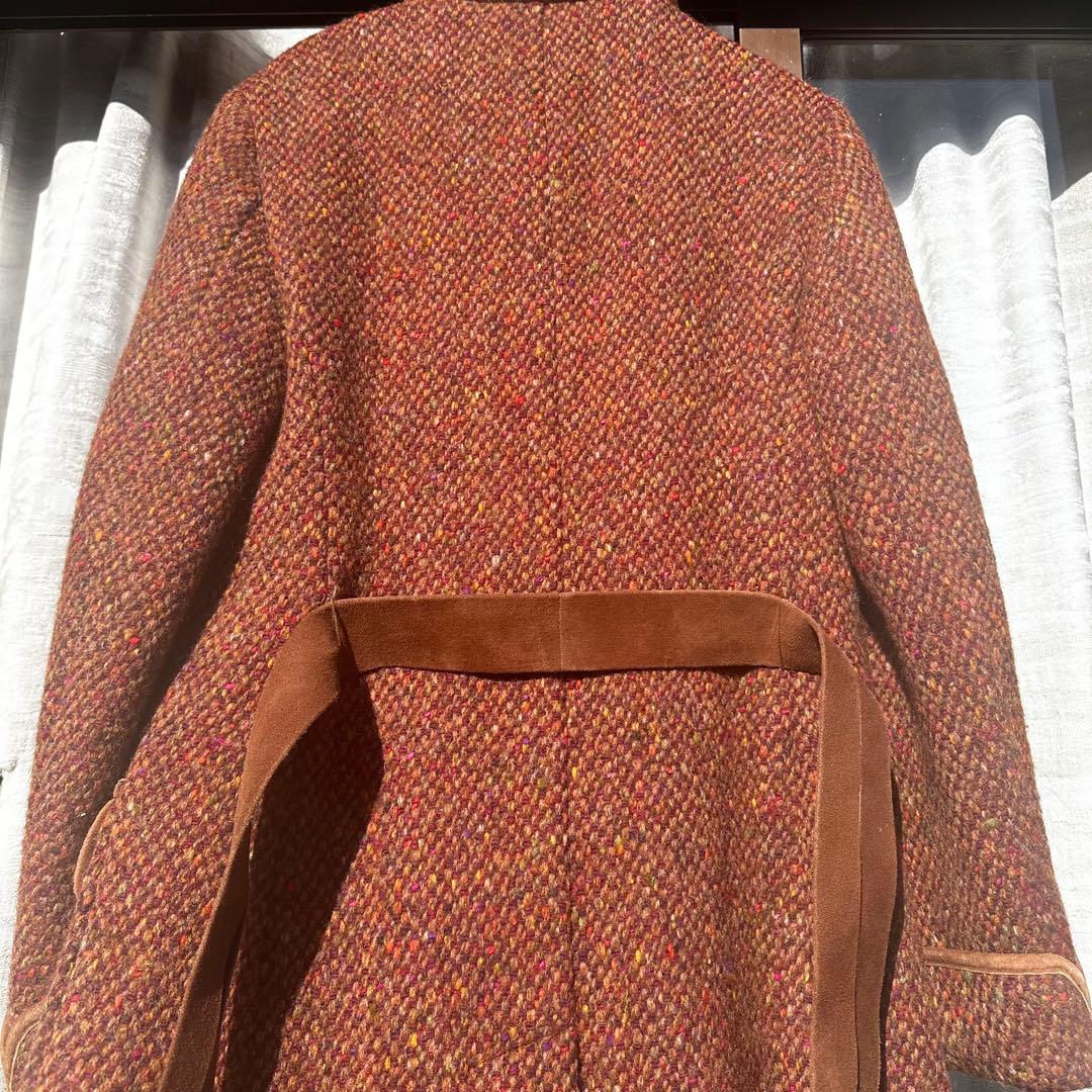 MAX MARAマックスマーラ38ツイードロングコート革パイピングベルト付美品