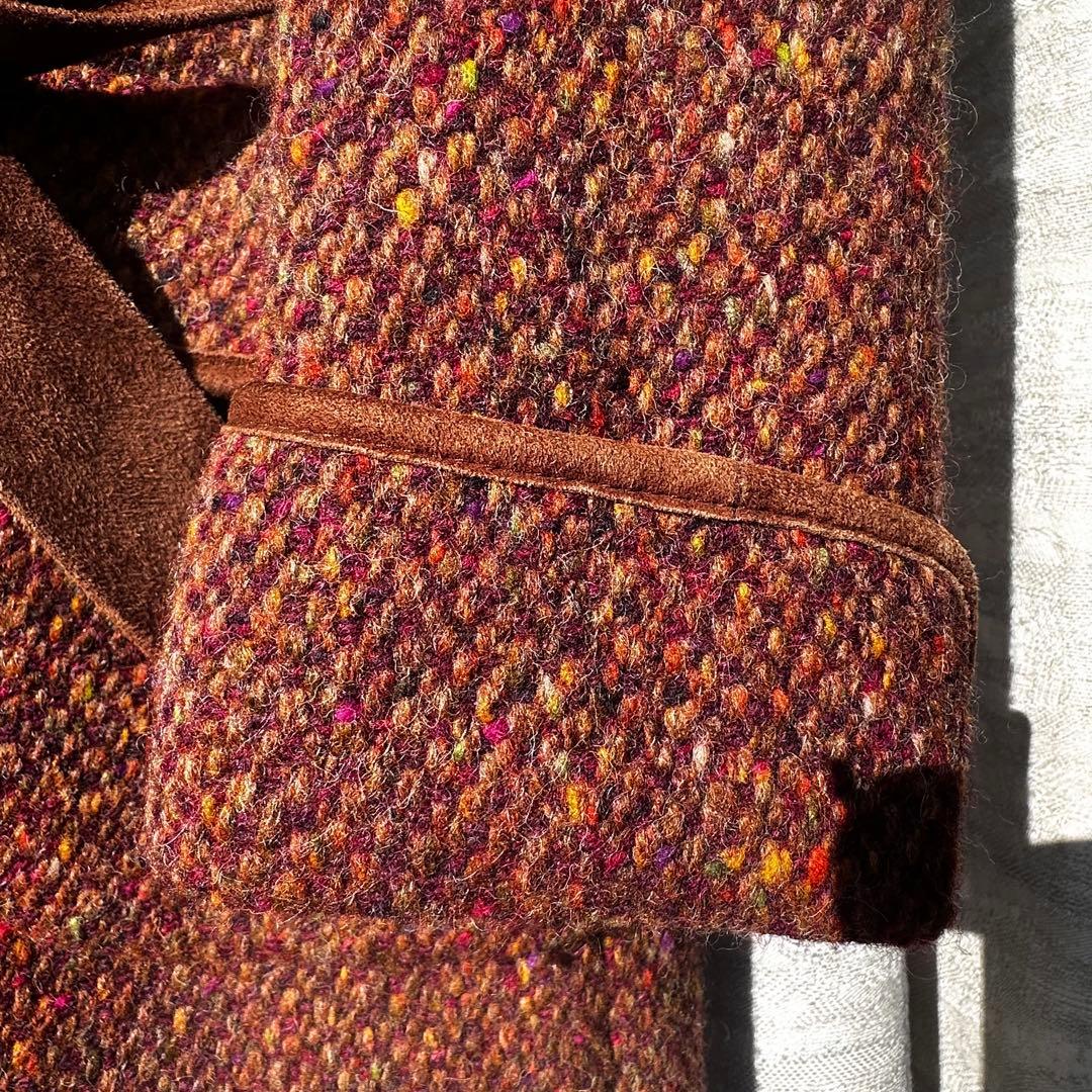 MAX MARAマックスマーラ38ツイードロングコート革パイピングベルト付美品