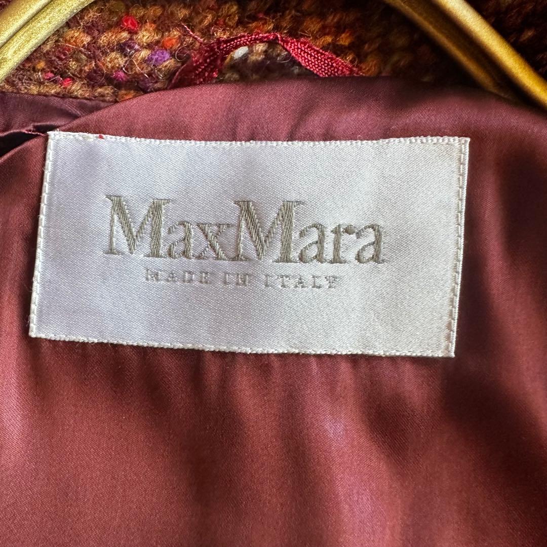 MAX MARAマックスマーラ38ツイードロングコート革パイピングベルト付美品