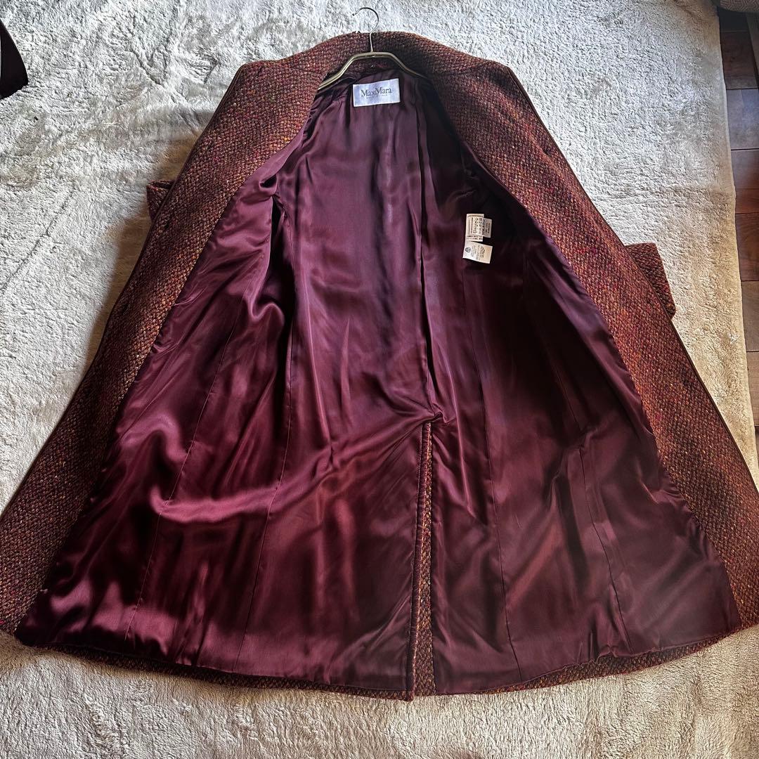 MAX MARAマックスマーラ38ツイードロングコート革パイピングベルト付美品